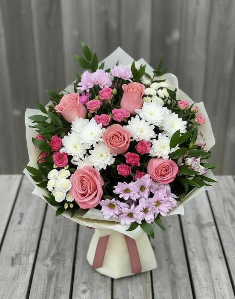 Букет цветов из: Альстромерии, Гвоздики, Розы и Хризантемы в Глазынино