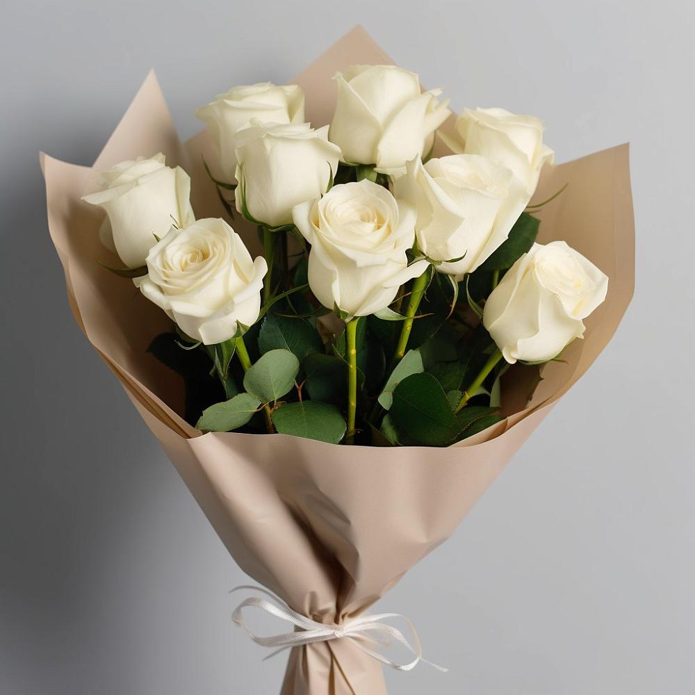 Букет 9 Белых роз Эдлесс Лав в Глазынино