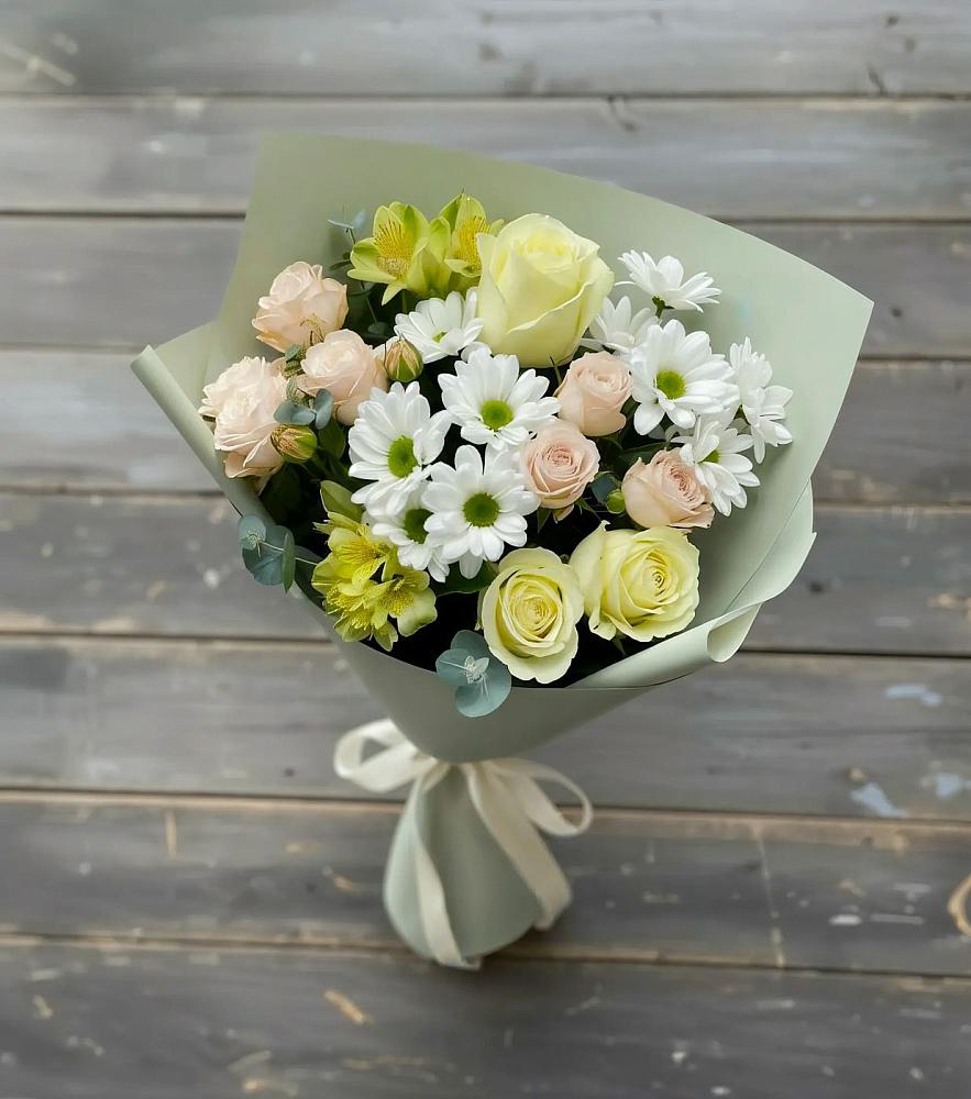 Букет цветов из: Альстромерии, Розы и Хризантемы в Глазынино