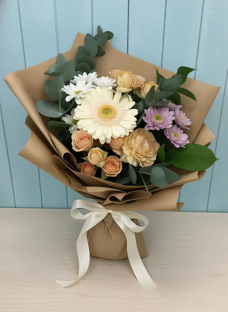 Букет цветов из: Герберы и Хризантемы в Глазынино