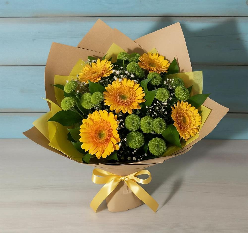 Букет цветов из: Герберы и Хризантемы в Глазынино