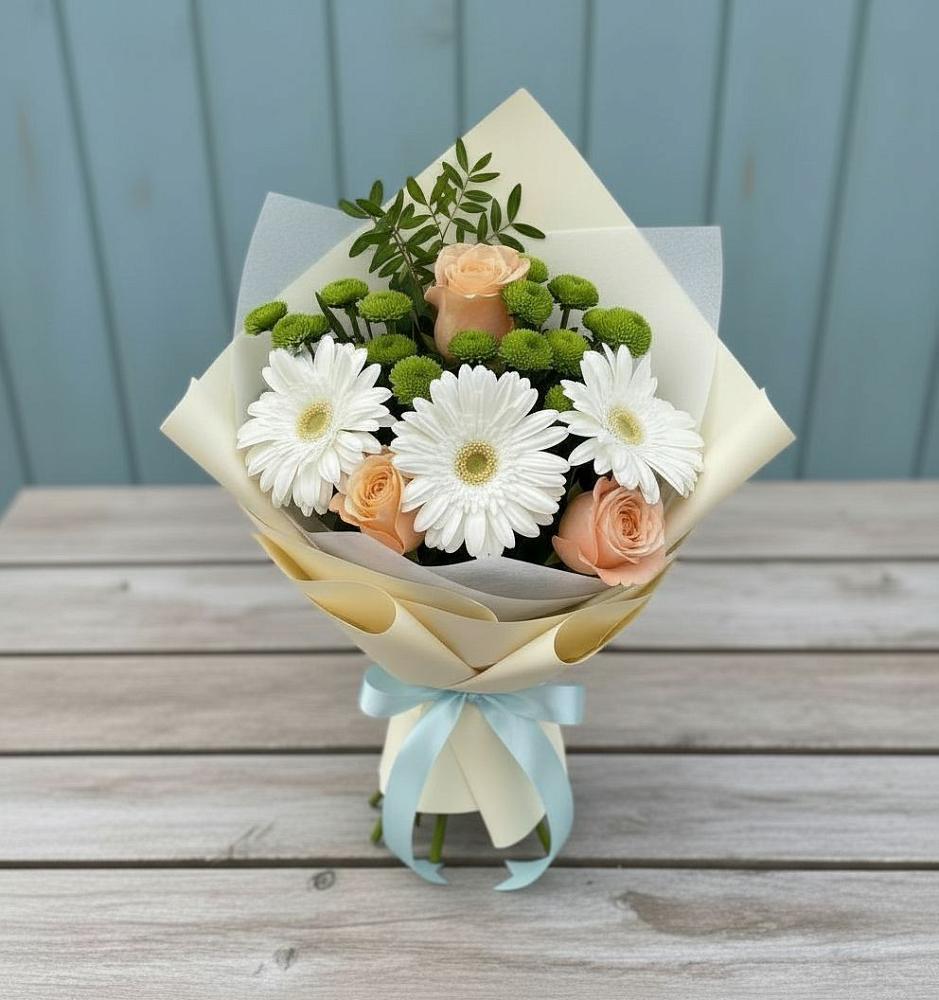 Букет цветов из: Герберы, Розы и Хризантемы в Глазынино