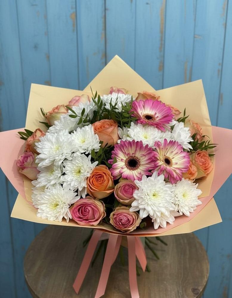 Букет цветов из: Розы, Герберы и Хризантемы в Глазынино