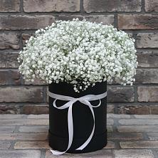 Цветочная композиция из Гипсофила в шляпной коробке в Глазынино