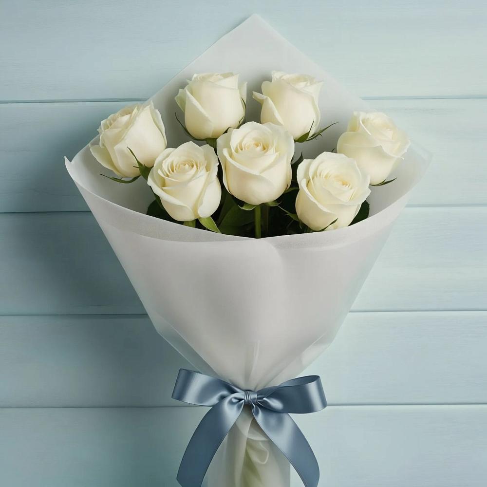 Букет 7 Белых роз Эдлесс Лав в Глазынино